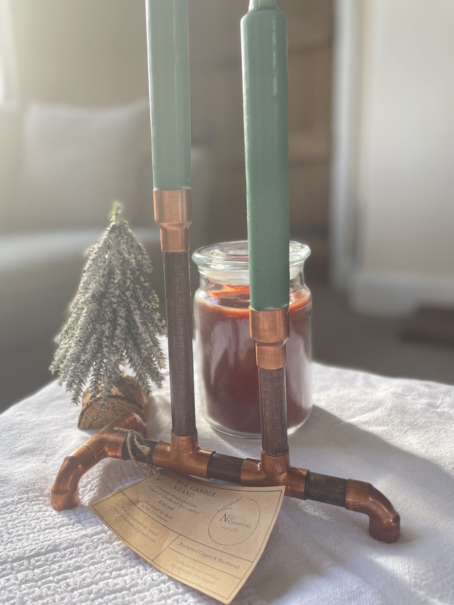 Candle stand | Double | Wood &amp; Copper 