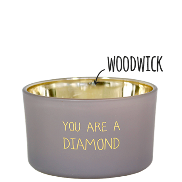 Geurkaars met houten lont (Woodwick) | You are a diamond