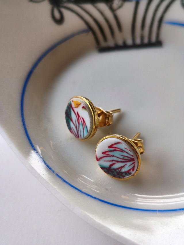 Boucles d'oreilles puces rondes - porcelaine - Sarreguemines no.3