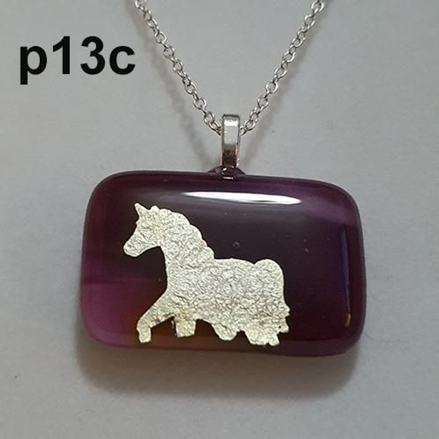 Unicorn pink cranberry glass pendant &amp; chain p13c