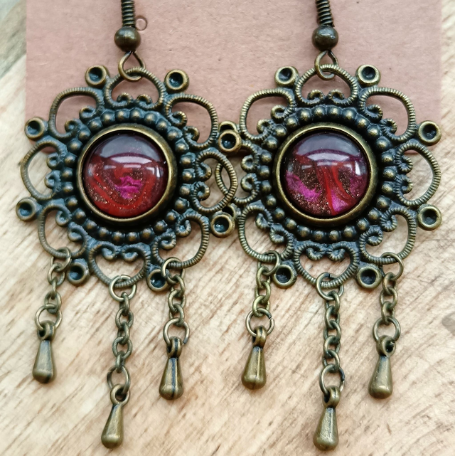 Boucles d'oreilles IRMA marron et framboise psychédélique