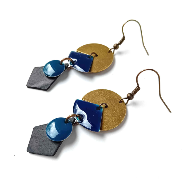 Boucles d&#039;Oreilles Upcyclées en Chambre à air recyclée - Géométriques Ethniques