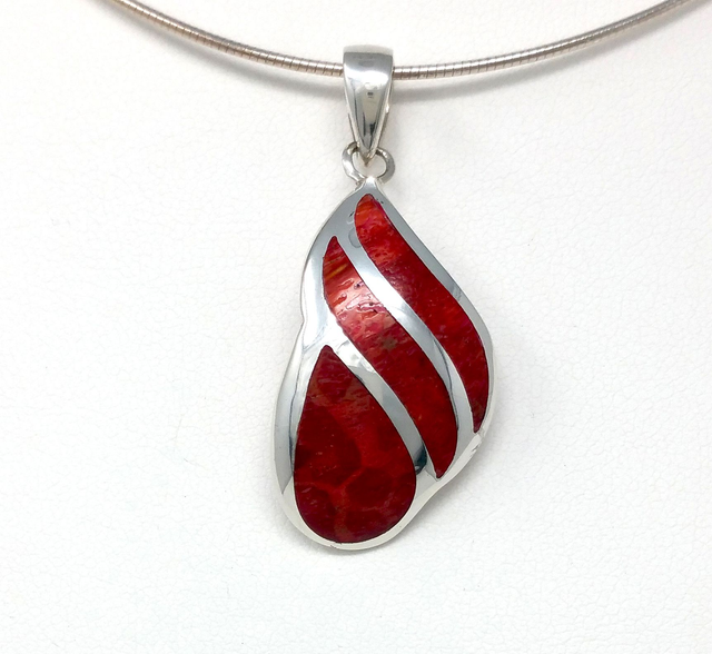 PENDENTIF DE CORAIL MODERNE CERTI ARGENT MASSIF - VENDU SANS CHAINE - 3408