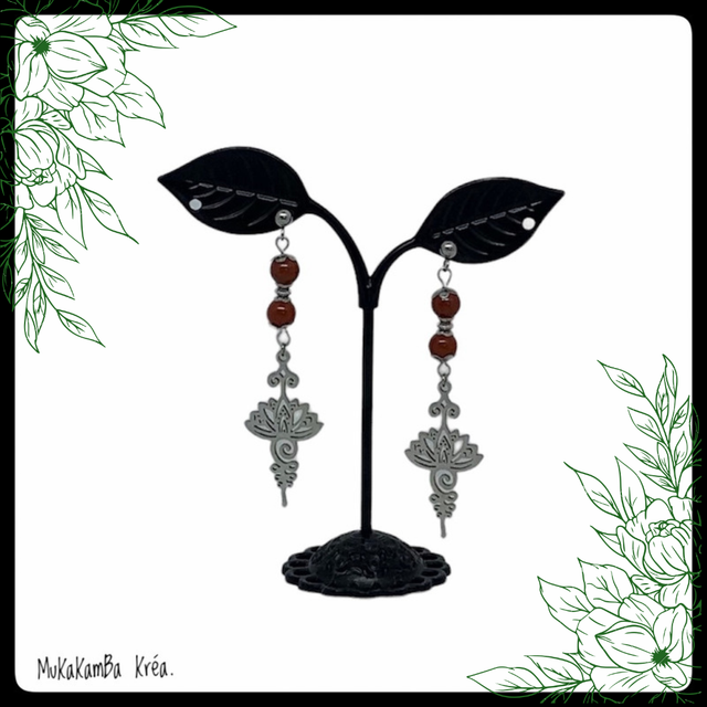 Boucles d’oreilles en acier inoxydable et perles en pierres naturelles, symbole unalome