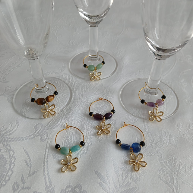 Wijnglas Markeerders – (set van 6) met Goudkleurige RVS Bloem (13.010)