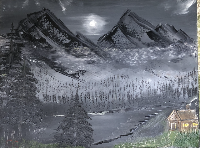 XGG03 Night mountain house by George Goldsworthy, 18 x 14 