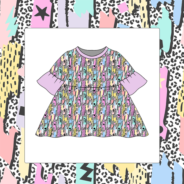 Retro Pastel Guitars Bell Sleeve Dress