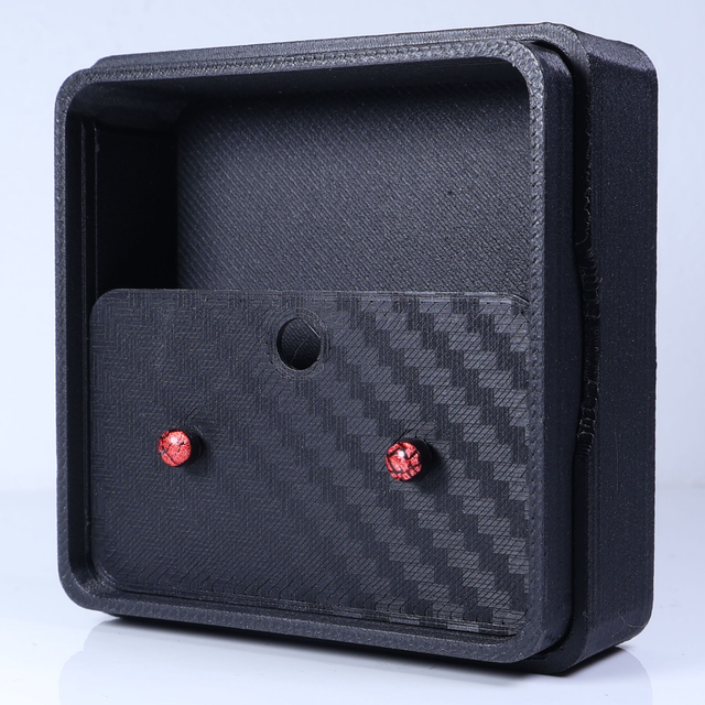 Hypoallergenic Small Vibrant Electric Cracked Red Black Polymer Clay Plastic Back Stud Earrings With Designer Carbon Fiber Jewellery Box