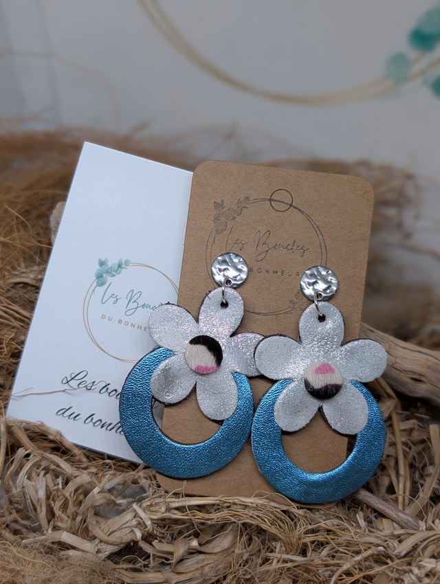 Boucles d&#039;oreilles Baby Marguerite argenté bleu mo2525