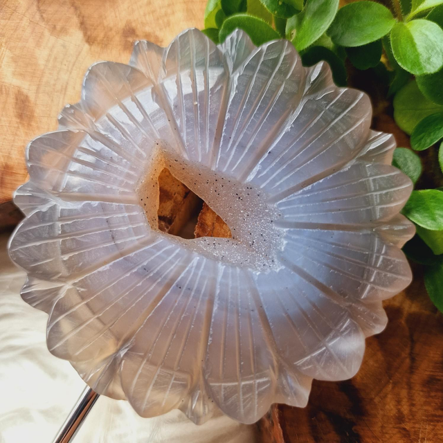Agate Sunflower On Silver Stand