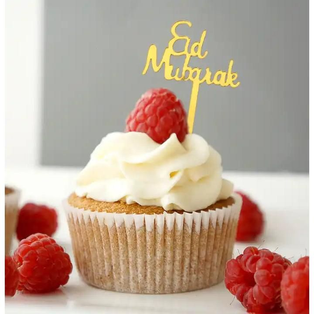 8 pcs Eid Acrylic Cupcake Topper - Gold