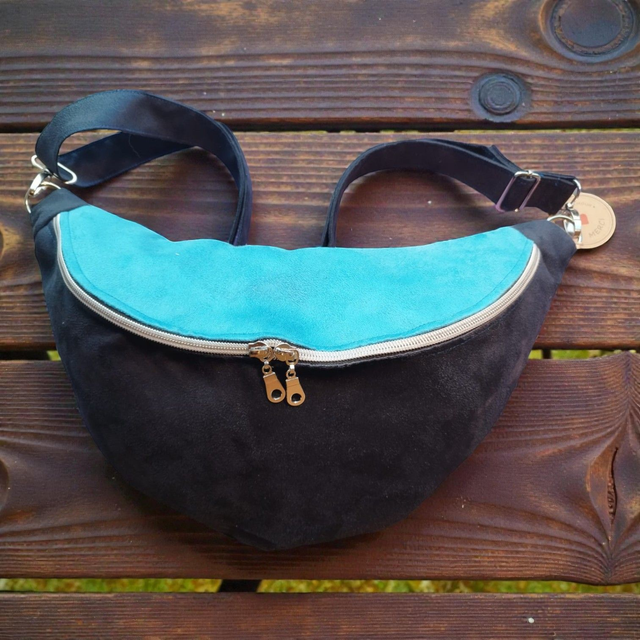 Sac banane en suédine Alaska bicolore noir et bleu