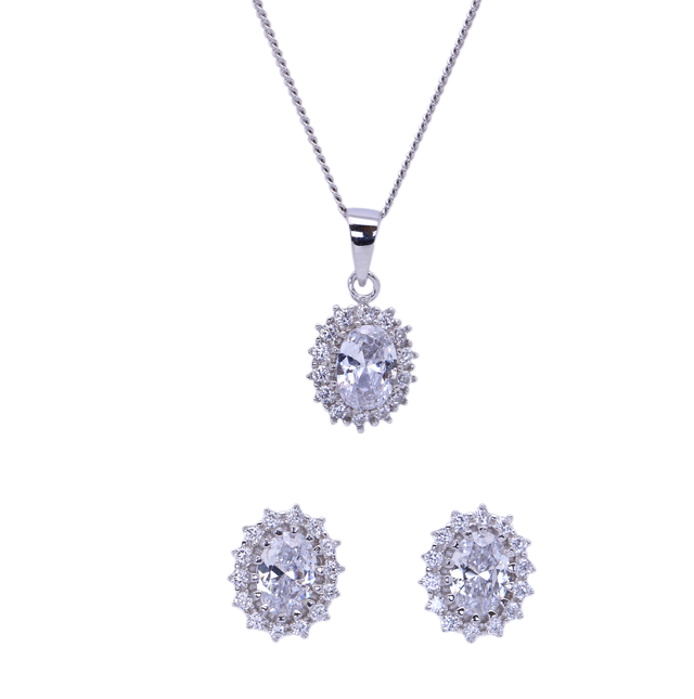 Strahlende Eleganz – Kamelie weiß - Zirkonia-Schmuckset aus rhodiniertem 925er Silber