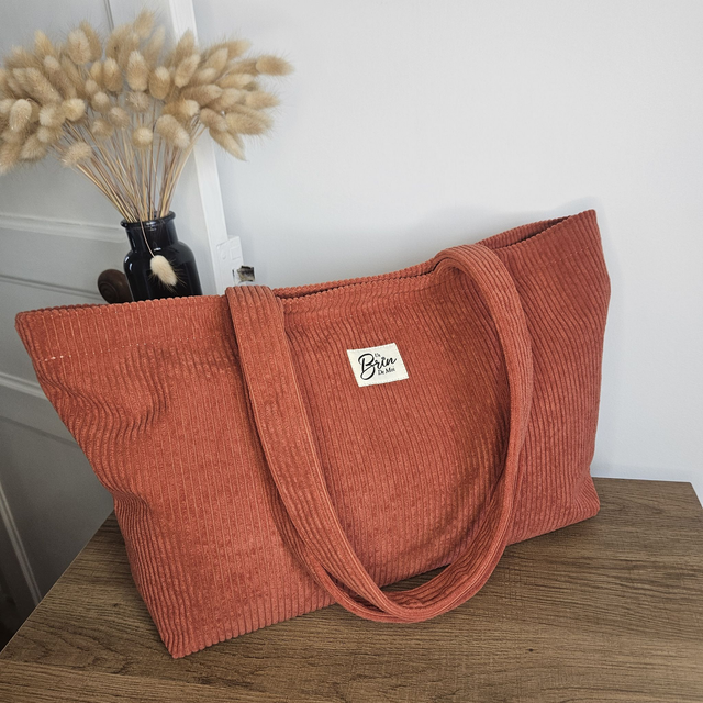 Sac cabas en velours côtelé terracotta