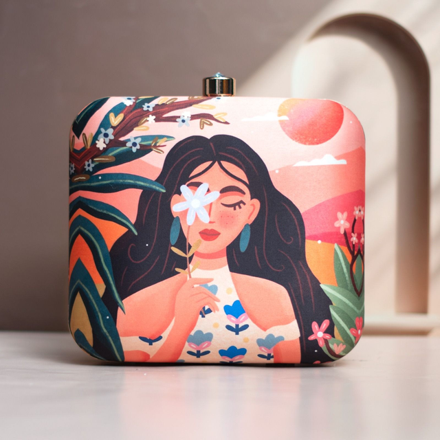 Woman Portrait Printed Clutch Bag