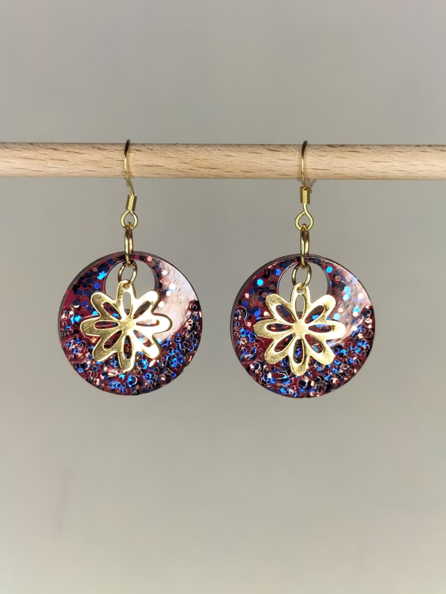 Boucles "Cherry blue" pailletées 