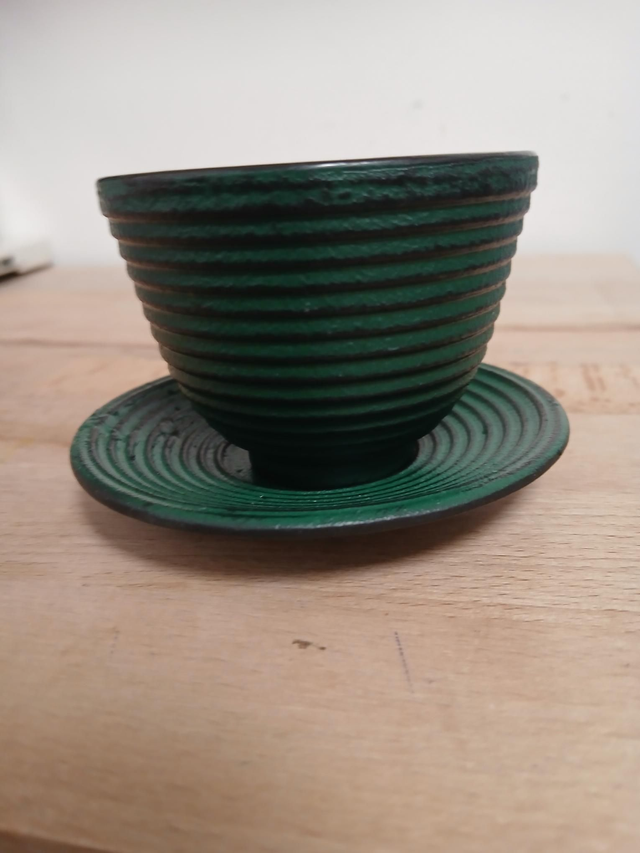 Tasse et soucoupe en fonte verte