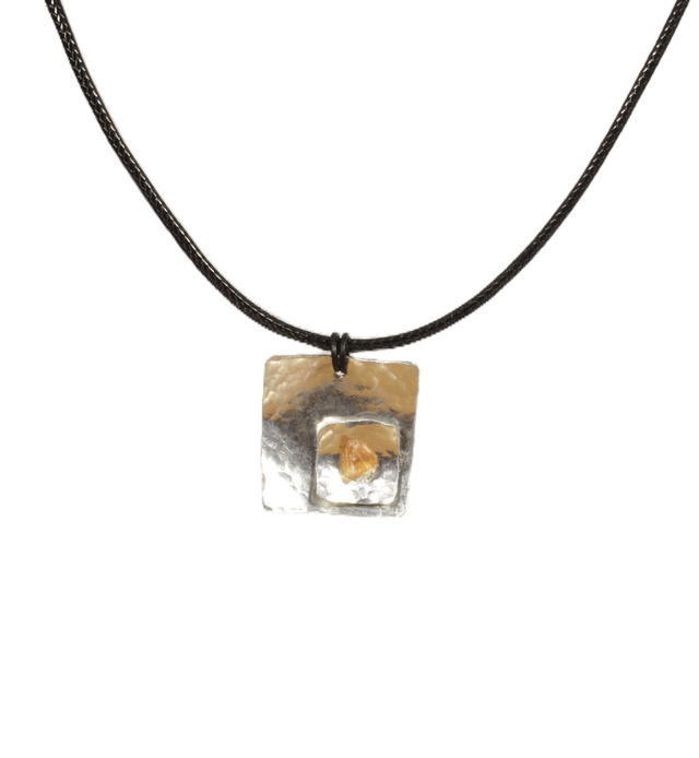 Hammered Squares Pendant with Carnelian Stone Chip