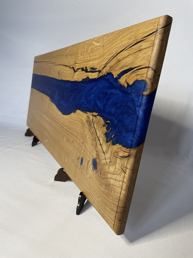 Serveerplank Eikenhout en Epoxy Donker Blauw