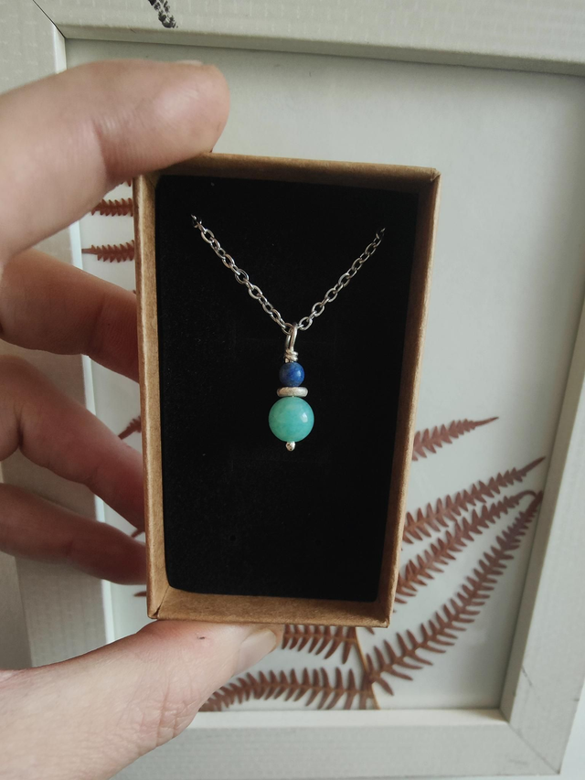 Pendentif &quot;Harmonie&quot; double Lapis Lazuli Amazonite Argent 925