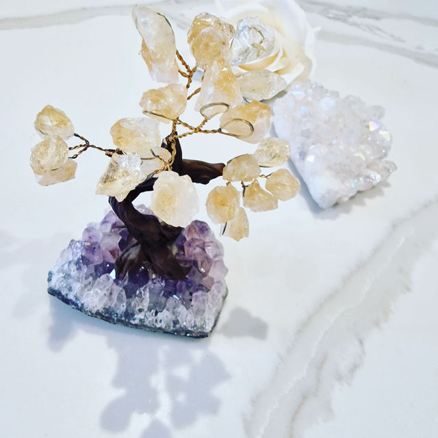 Citrine Crystal Tree on Amethyst Cluster Base