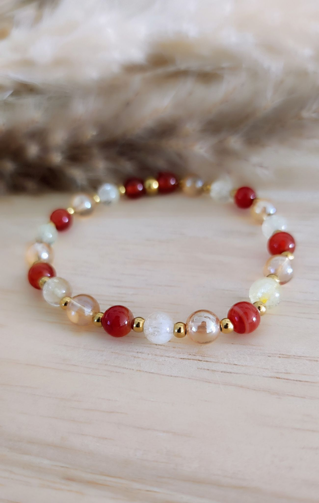 Bracelet "Confiance en soi" Cornaline, Citrine et Quartz Aura