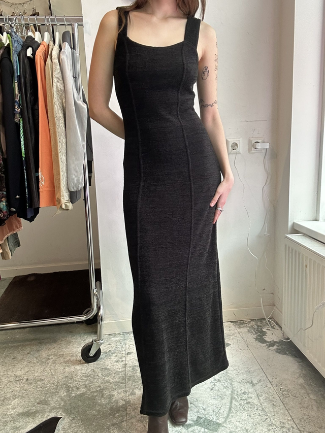 black lined maxi dress