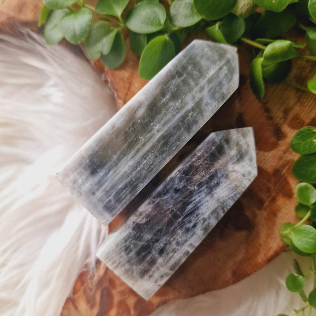 Black Moonstone with Kyanite Points 