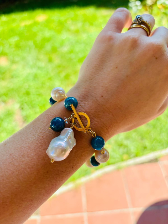 Bracciale in Apatite Blu con perle AAA 