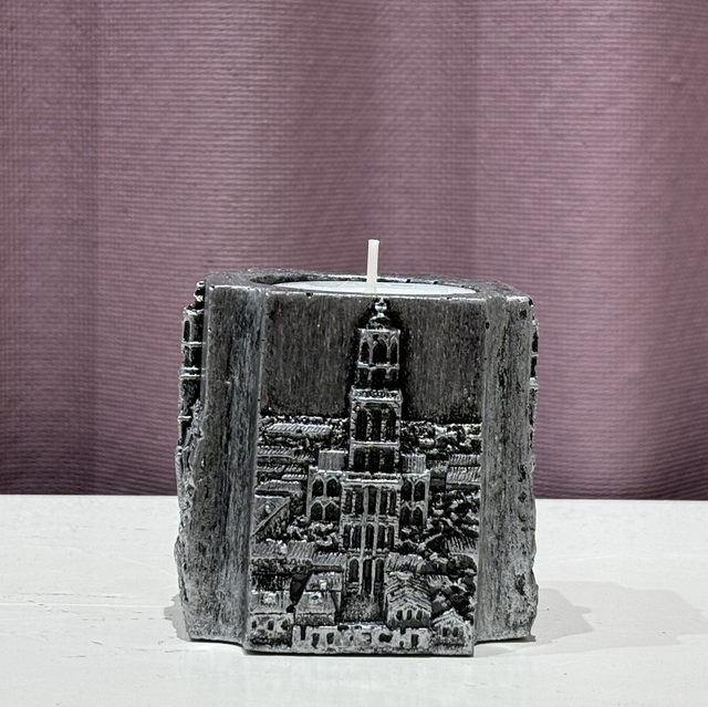 Domtoren waxinelichthouder vierkant (zilver)