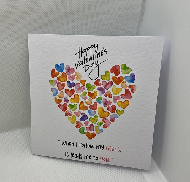Personalised Valentine’s Day card. Colourful Heart design.