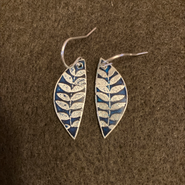 Blue leaf earrings 