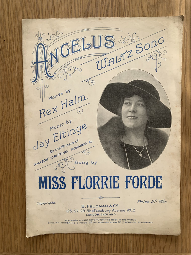Angelus - Waltz Song - Featuring Miss Florrie Forde vintage sheet music 1923