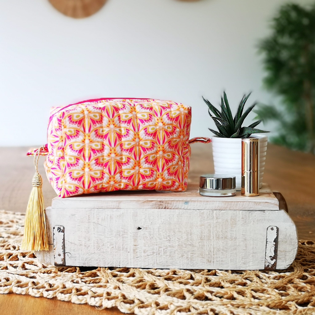 Cosmetic Bag Quilted - Neon Butterflies