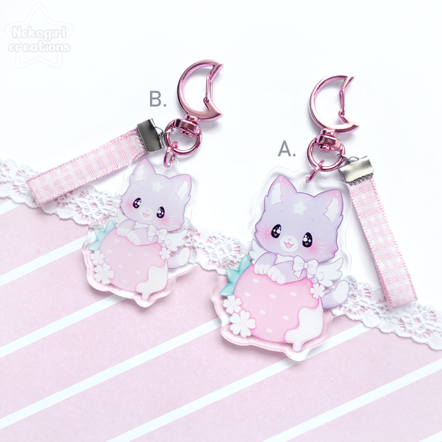 Porte-clé en acrylique - Chat fraise