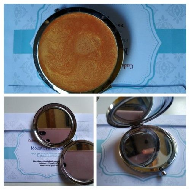 Miroir de poche en métal couleur Abricot "Abricotine "