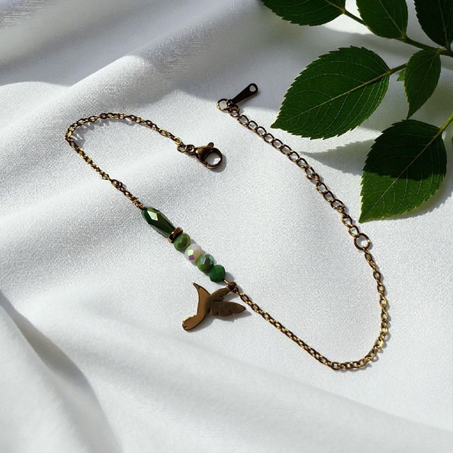 Bracelet acier inoxydable vert et doré