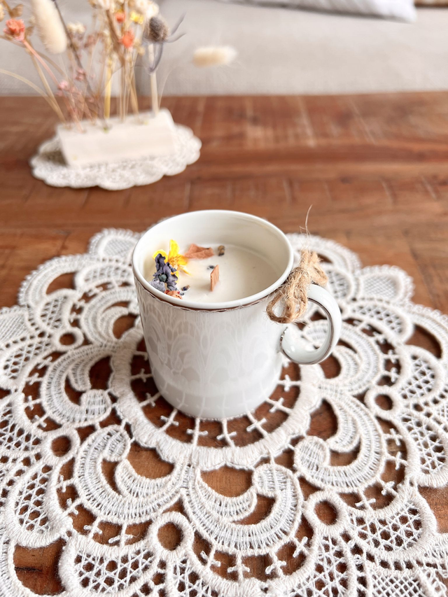 ✨ Bougie Non parfumée - tasse à café "liseré argent"