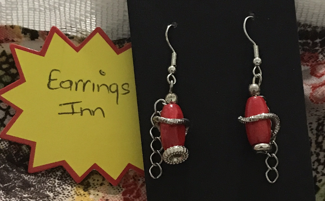 Red &amp; Silver Dangling Earrings-RDE29