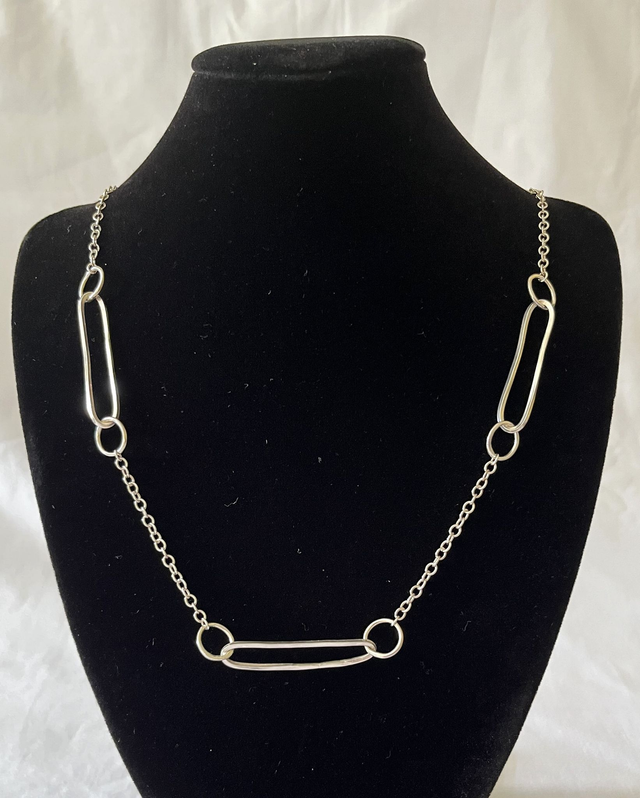 Recycled Sterling Silver Geometric Link and Chain Necklace