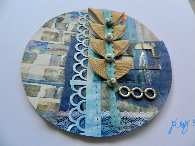 Square Paper + Stitch Collage - Blue/Neutral