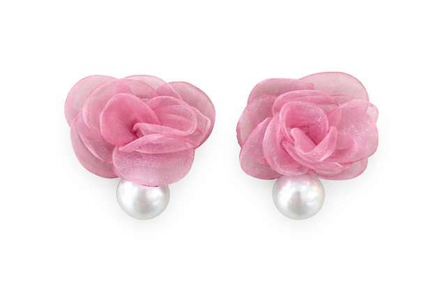 Pendientes acero plateado tul rosa y perla 