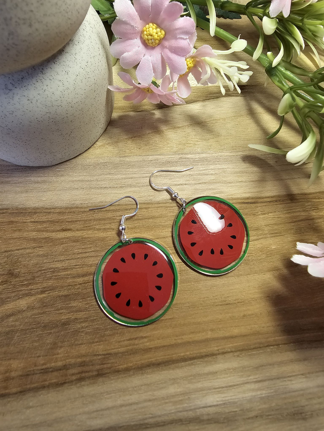 Boucles d&#039;oreilles 30mm Argent &quot;Délices Fruités&quot; PASTEQUE