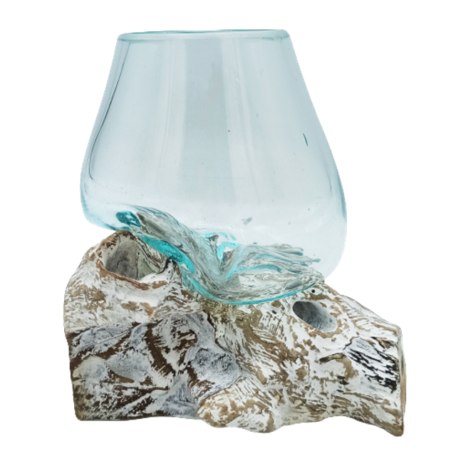 Verre soufflé sur bois blanchi - Petit bol (13)