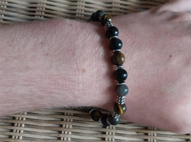 ✨Bracelet Homme "oeil de tigre, onyx et obsidienne noire"✨