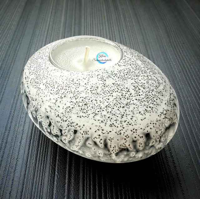 Teelichthalter oval, schwarz/grau/gold Glitter