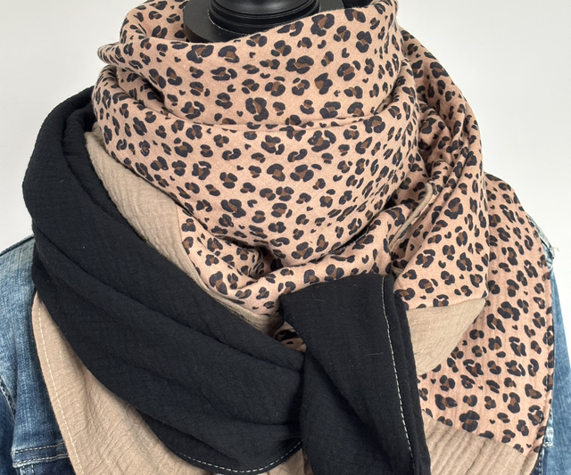 Foulard triangle — Léopard noisette, beige &amp; noir