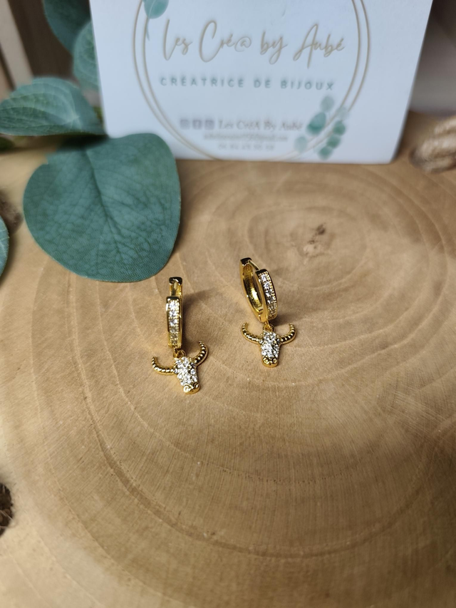 BO MINI CHIC GOLD/STRASS TETE DE TAUREAU 0000082