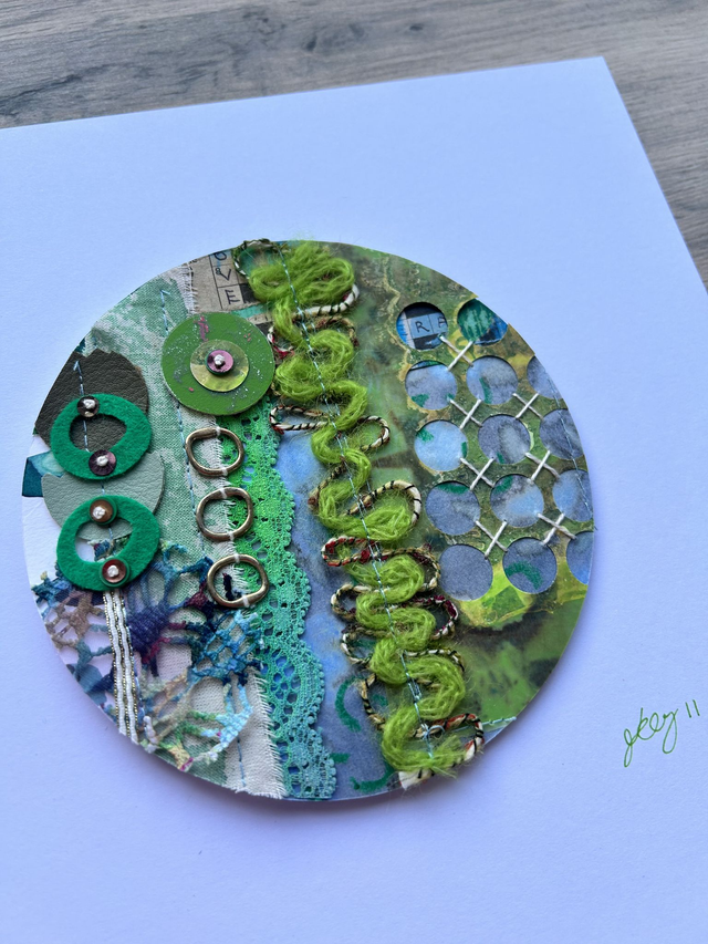Square Paper + Stitch Collage - Green