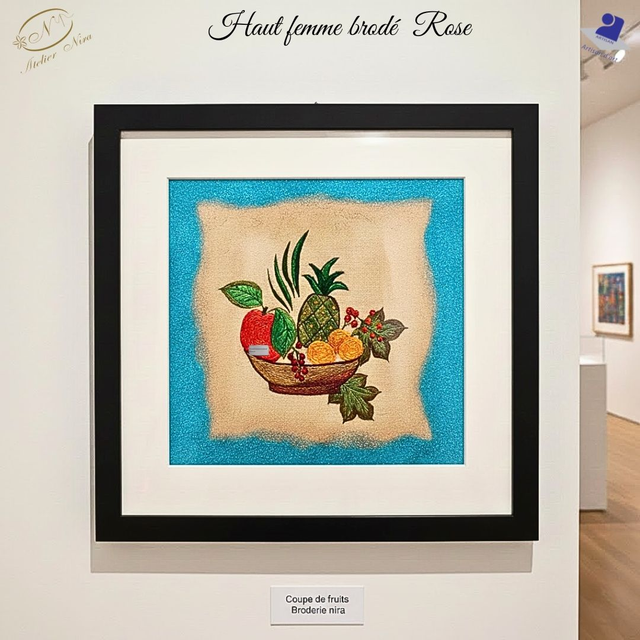 Tableau "Nature Morte aux Fruits" – Aquarelle &amp; Broderie d'Art – Pièce Unique